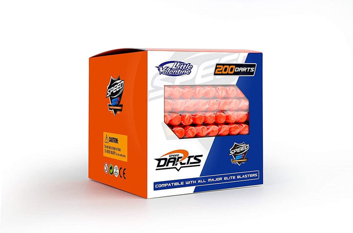 200 Nerf Compatible Dart Bullets, Blue & Orange, Cylindrical, Round, Close Quarters Battles (CQB), Airsoft, Plastic, EVA Foam, 5.31 Inches X 2 Inches