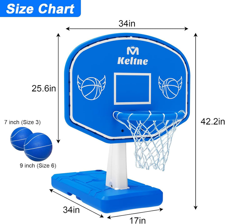 LED Pool Basketball Hoop Poolside, Large Solar Powered Basketball Hoop for Pool, Swimming Pool Basketball Game Toys with Lengthen Sturdy Base for Kids Adults, Includes 2 Balls and Pump