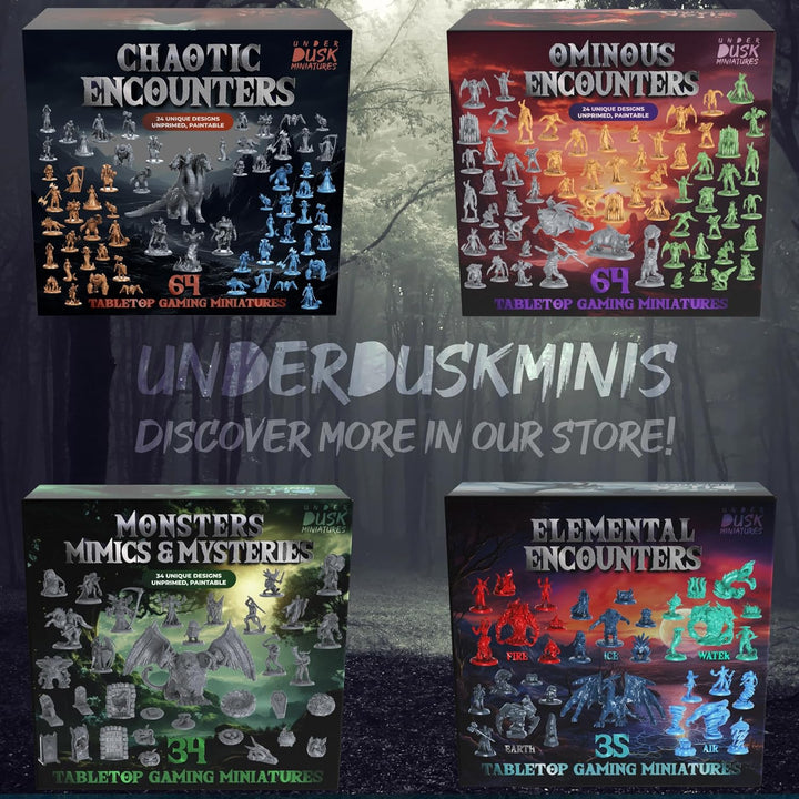 : Chaotic Encounters - 64 Unpainted Tabletop Miniatures for D&D, Pathfinder & Rpgs | Monster Figures Starter Pack with Stat Blocks