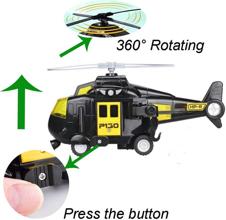 Military Helicopter, Airforce Airplane Toy with Hanging Basket Lights and Sounds for Kids(Black)