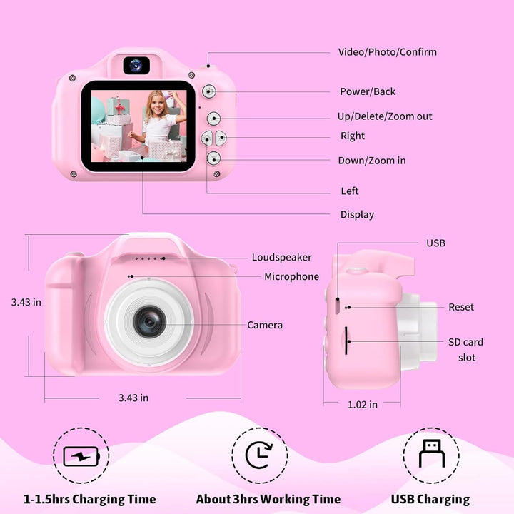 Kids Camera Toys for 3-12 Years Old Boys Girls Children,Portable Child Digital Video Camera with Silicone Cover, Christmas Birthday Gifts for Toddler Age 3 4 5 6 7 8 9 (Camo Pink)