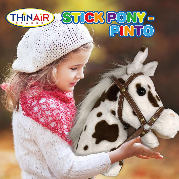 Stick Horse | Plush Handcrafted Hobby Horse | Stick Pony Provides Fun Pretend Play for Toddlers & Preschoolers | Handsewn, Wood, Sound Effects | Pinto Style