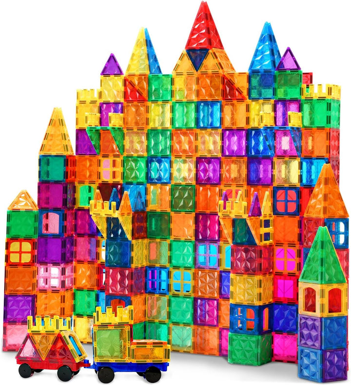 Magnetic Tiles,102Pcs Magnetic Building Blocks 3D Clear Construction Playboards, Inspiration, Creativity beyond Imagination, Educational Magnet Toy Set for Kids with 2 Cars