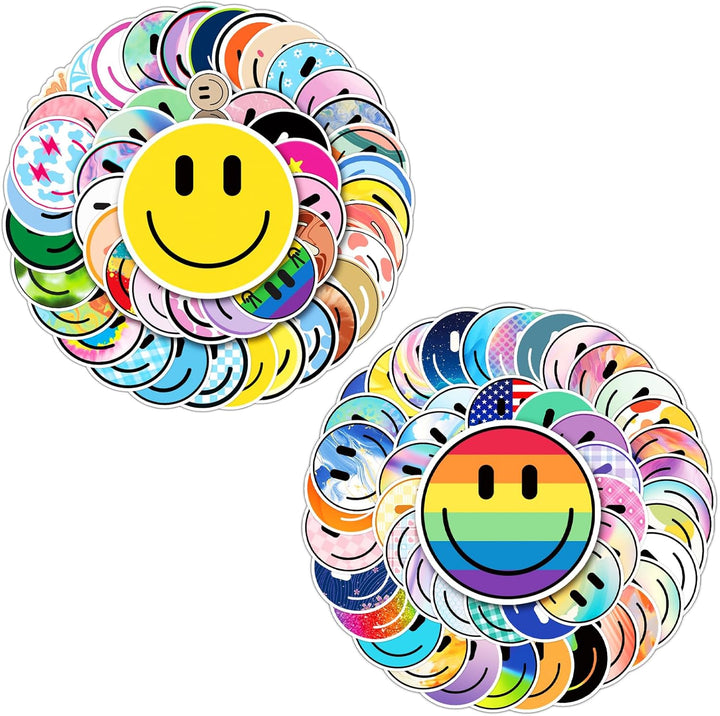 50PCS Smiling Stickers, Cute Water Bottle Stickers for Kids, for Teaching Rewards, Notebooks, Stationery, Luggage, Cartoon PVC Happy Stickers
