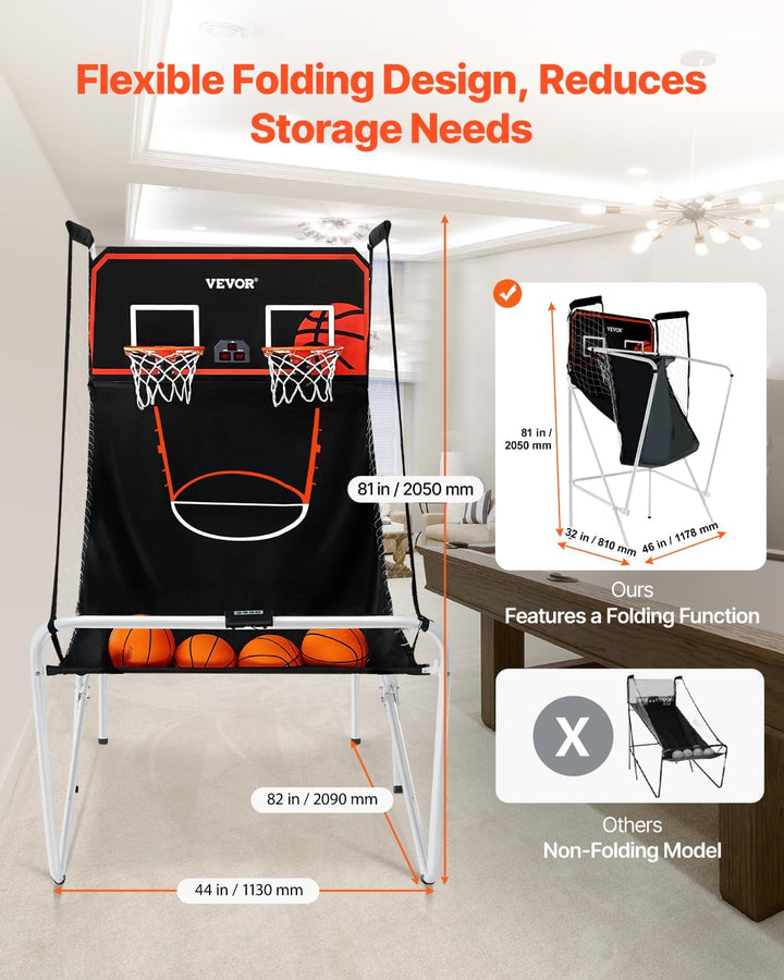 Basketball Arcade Game Indoor, 2 Player Indoor Basketball Game, Home Dual Pop- A-Shot Sport with Balls, 8 Game Modes, Electronic Scoreboard, and Inflation Pump, for Kids, Adults