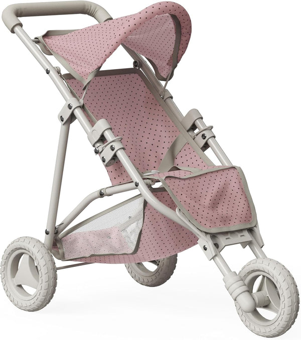 Doll Jogging-Style Stroller with Canopy, Storage Underneath, Pink and Cream and Gray