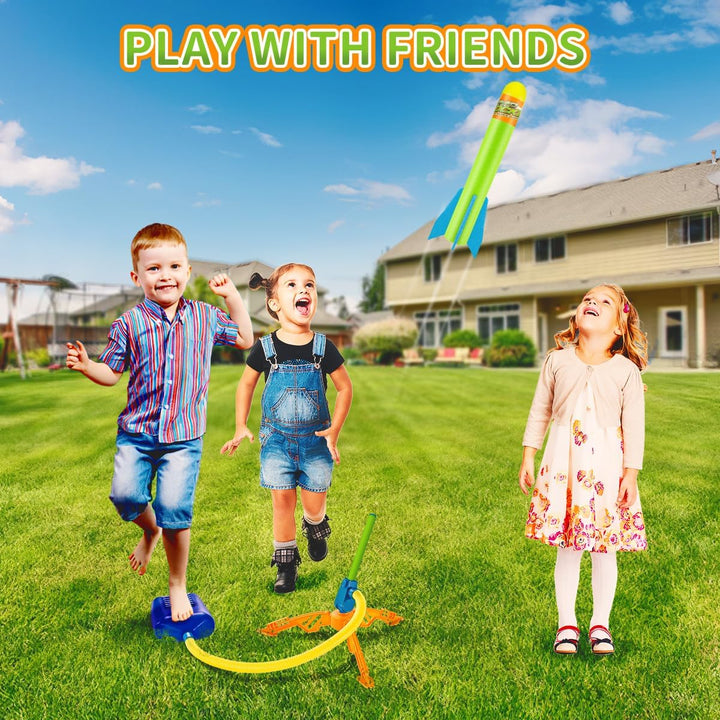 Toys Rocket Launcher for Kids, Outdoor Summer Toys Games for Ages 3 4 5 6 7 8+ Years Old, Toddler Boys Birthday Gifts, 6 Foam Air Rockets, Launch up to 120+Ft