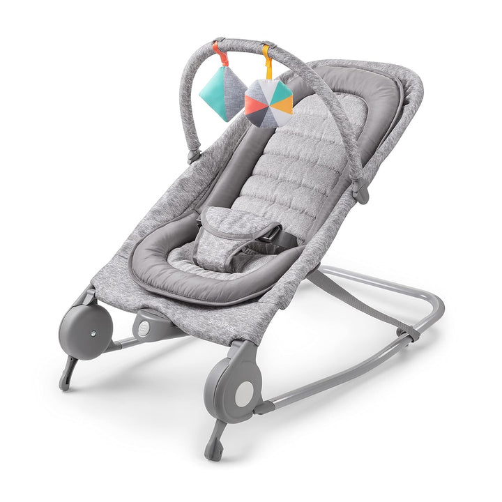 2-In-1 Bouncer & Rocker Duo (Gray and Teal) Convenient and Portable Rocker and Bouncer for Babies Includes Soft Toys and Soothing Vibrations