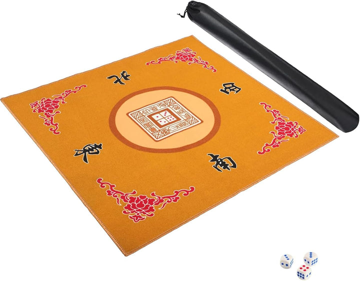 Mahjong Mat with 3 Dice & Carrying Bag, anti Slip and Noise Reduction Mahjong Table Mat for Poker, Card, Board & Tile Games (Blue, 31.5 Inches)