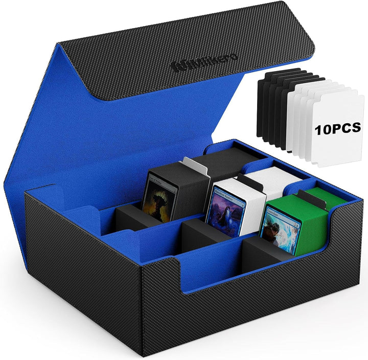Card Deck Case for Trading Cards 1800+, Trading Card Storage Box with 10 Dividers and 3 Foam Stoppers, Leather Magnetic Closure Commander Deck Box Fit for Yugioh, MTG and Sport Cards