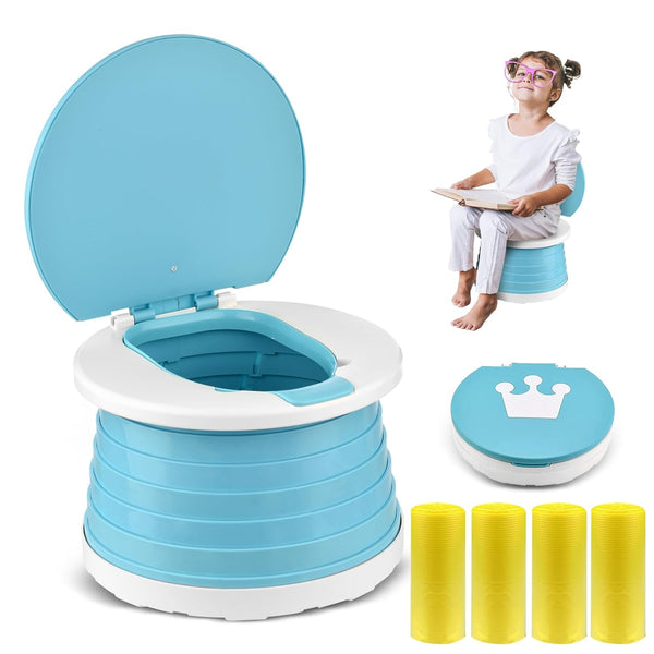 Portable Potty for Toddler Travel Foldable Potty Seat for Toddler Training Toilet for Kids Boys Girls Car on the Go Potty Travel Toilet Chair for Camping Park Indoor/Outdoor (Blue)