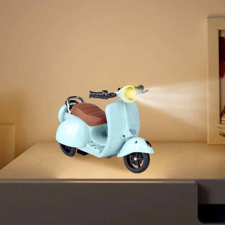 Mini Electric Doll Scooter Vehicles Toy Available Funny Doll Accessory with Music & Lights Could Rotate 360° Cute Plastic Scooter Toy Ornaments(Battery Not Included) (Blue)
