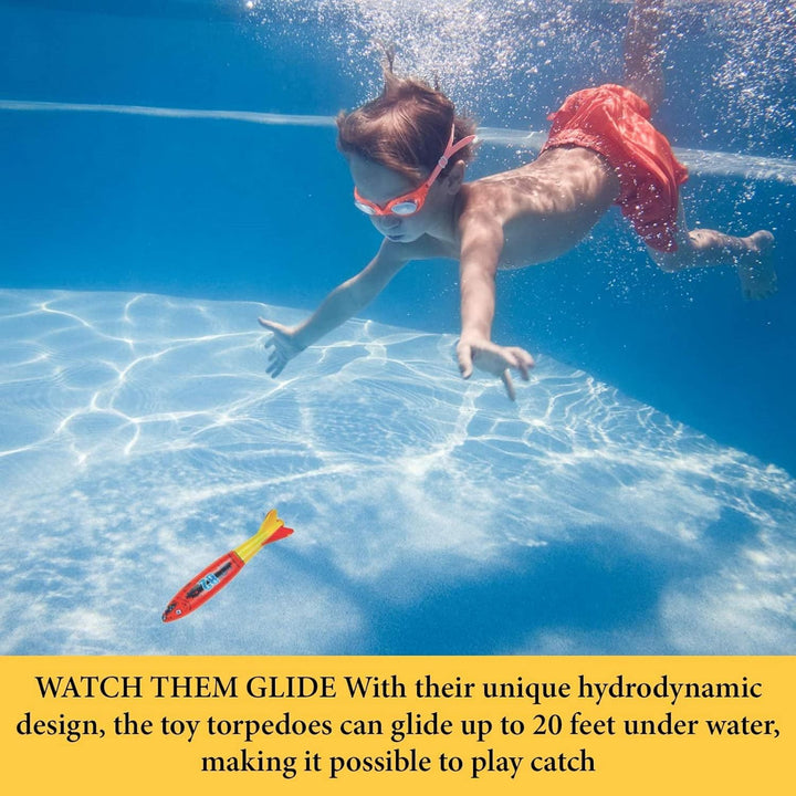 Pool Toys Torpedo Diving Set – 8-Pack Dive Torpedos for Kids & Adults | Fast-Sinking Pool Torpedos for Swim Training, Underwater Games & Water Play | Gliding Diving Torpedo Rockets