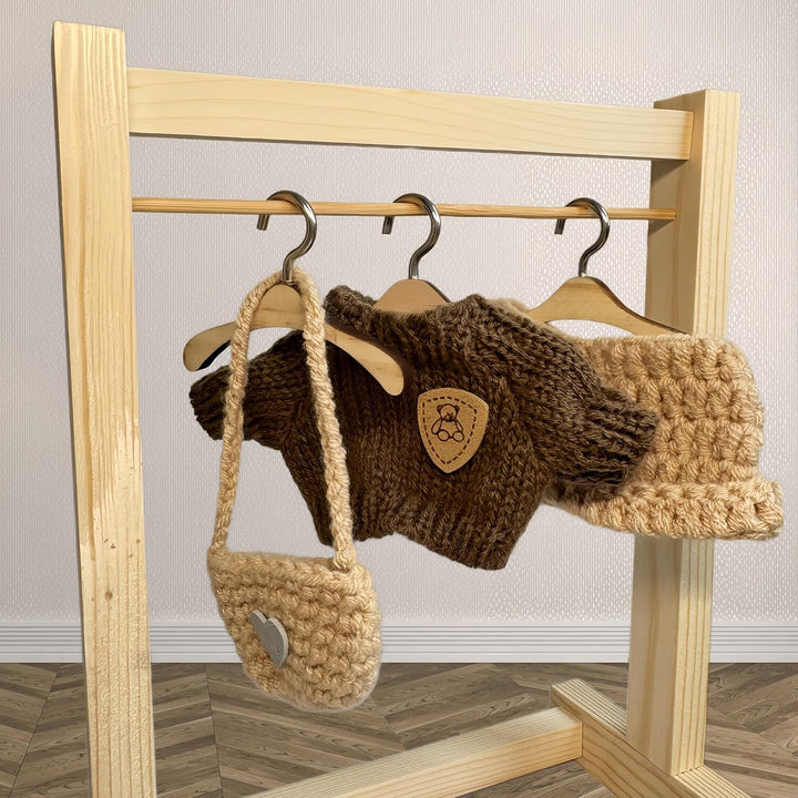 3-Piece Handcrafted Crochet Doll Clothes - Compatible with Labubu 5.91-6.7Inch (15-17Cm) Dolls as Accessories, Premium Dolls Outfit with Accessories, Hand Crocheted Hat, Sweaters, Bag (Maillard Brown)
