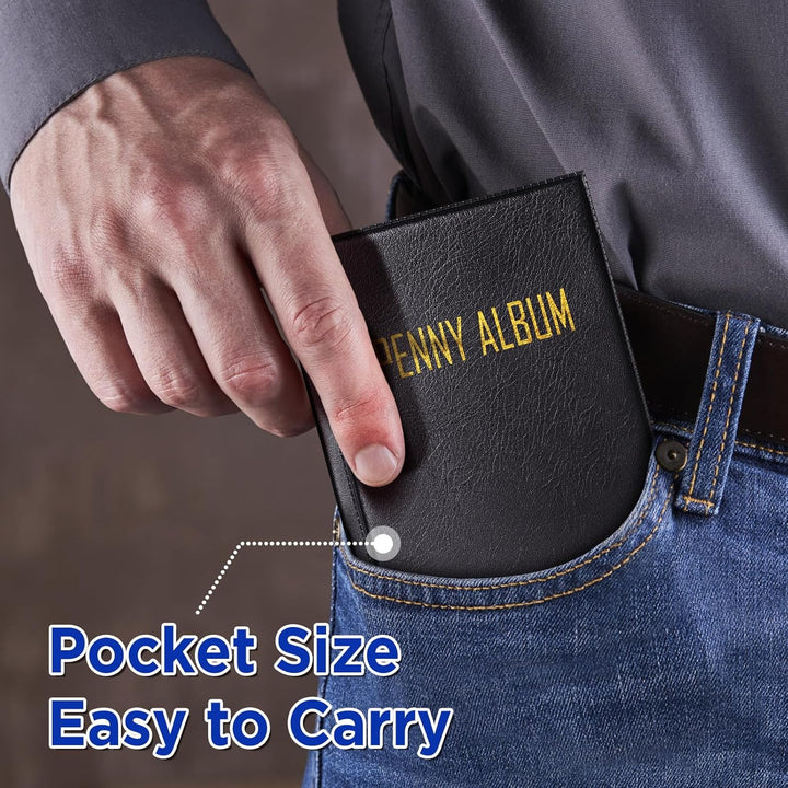 Mini Pressed Penny Book, Penny Album Hoold 108 Coins, Portable Penny Holder for Collectors, Fit for Travel and Home Use, Black