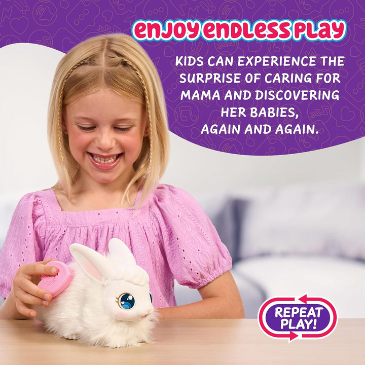 Bunny Mama Surprise Toy Set, Hutch Interactive Animal Playset with 3 Surprise Babies, 20+ Sounds, Bunny Accessories for Girls Ages 3+