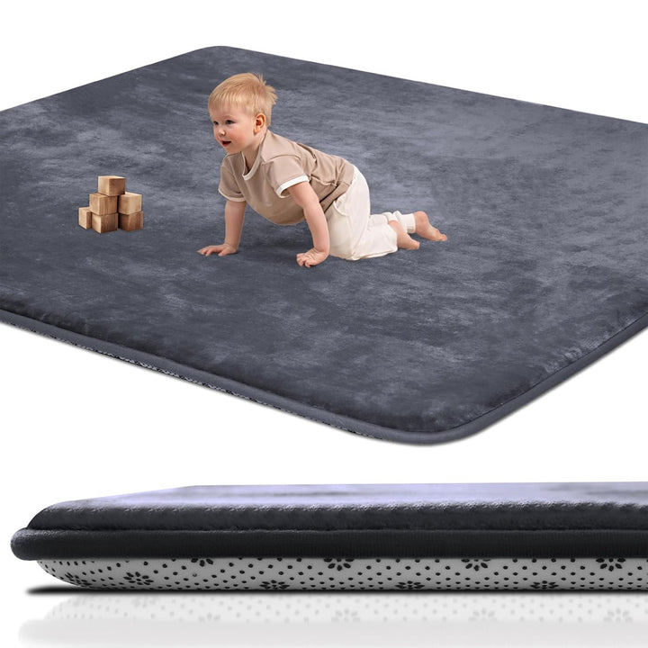 Thick Baby Play Mat for Floor,50 X 50 Playpen Mat,Tummy Time Foam Mat,Ultra Soft Support & Plush Feel,Easy Care with Non-Slip Cushioned for Infant,Kids and Toddler Crawling,Grey