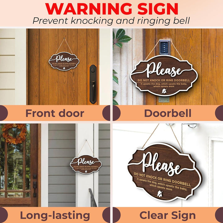 Do Not Ring Doorbell Sign Baby Sleeping - Please Do Not Knock or Ring Doorbell Sign, No Soliciting Baby Sleeping Sign for Front Door, Shh Dont Ring Doorbell Sign, Do Not Knock Sign Hanger
