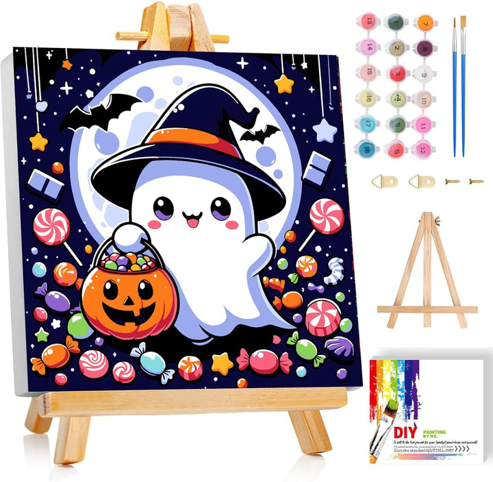 Dog Paint by Numbers Kit for Kids with Frame - Cute Dog Paint by Number for Kids, Kid Painting by Number Kits Age 8-12 for Home Wall Decor 8X8Inch (With Wooden Easel)