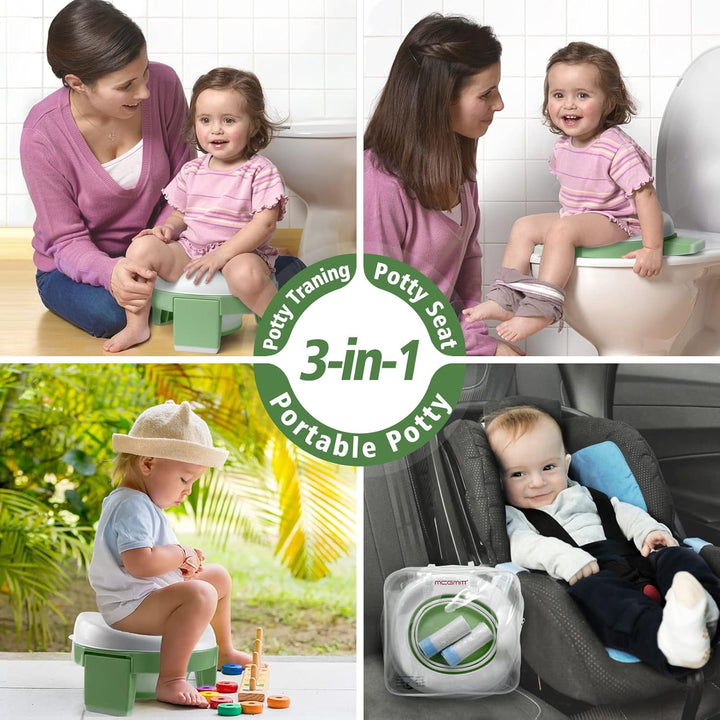 Portable Potty for Kids Travel - Foldable Training Toilet Chair for Toddler Girls with Storage Bags, Potty Training Toilet for Outdoor and Indoor Easy to Clean(Green)