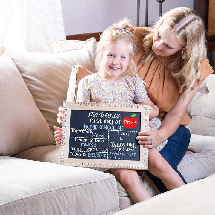 Bloom Owl First Day of School Chalkboard Sign - 11.5"X15" Reusable Back to School Photo Prop with Wooden Ruler Frame for Preschool, Kindergarten, and Beyond