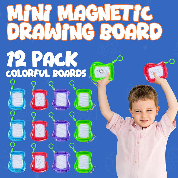 Mini Magnetic Drawing Board for Kids - (Pack of 12) Backpack Keychain Clip Drawing Boards, Erasable Doodle Sketch Writing Pad Boys & Girls, Birthday Kids Party Favors
