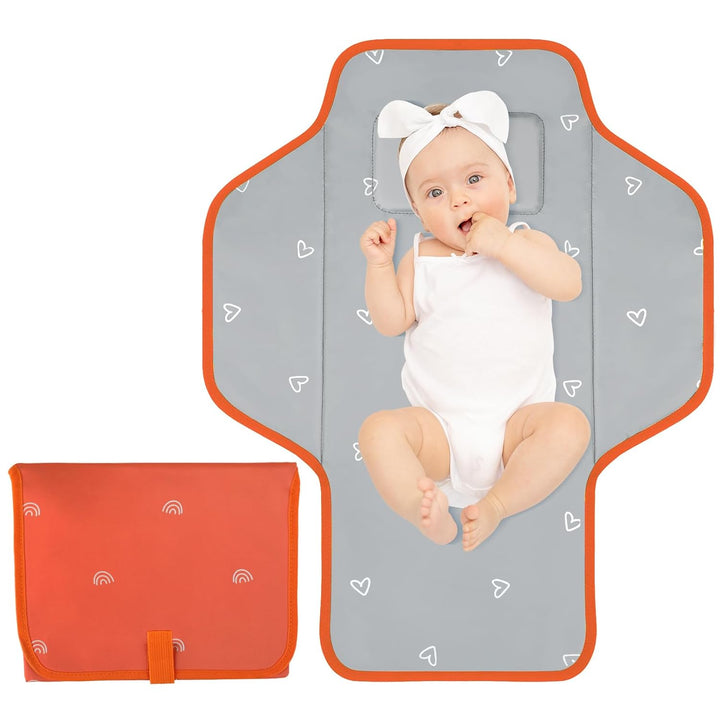 Baby Portable Changing Pad Travel - Waterproof Compact Diaper Changing Mat with Built-In Pillow - Lightweight & Foldable Changing Station, Newborn Shower Gifts