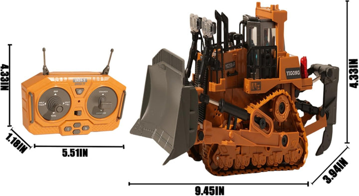 9-Channel Metal RC Bulldozer with Lights and Sound - Remote Control Heavy Equipment Construction Vehicles Dozer Toys for Adults Kids Boys Ages Year 3 4 5 6 7 8 9 10 11 12 13+