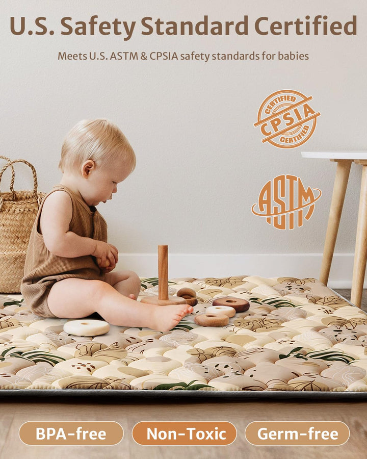 Baby Play Mats for Floor, 50X50 Playpen Mat, Thicken Cushioning Padding Foam Playmate for Baby and Toddlers Infants, Non-Slip & Machine Washable, Earth Tones Design