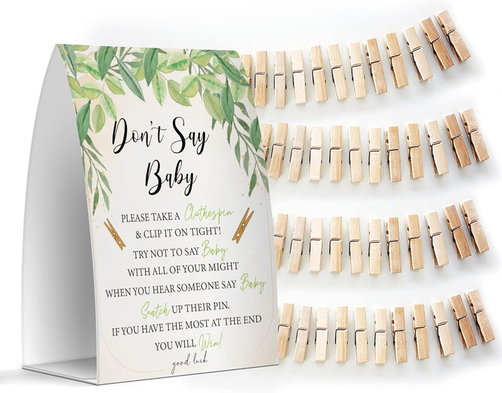 Don'T Say Baby Set - One 5X7 Sign and 50 Mini Clothespins, Baby Shower Games, Baby Shower Decoration, Gender Neutral Baby Shower - Msjb041