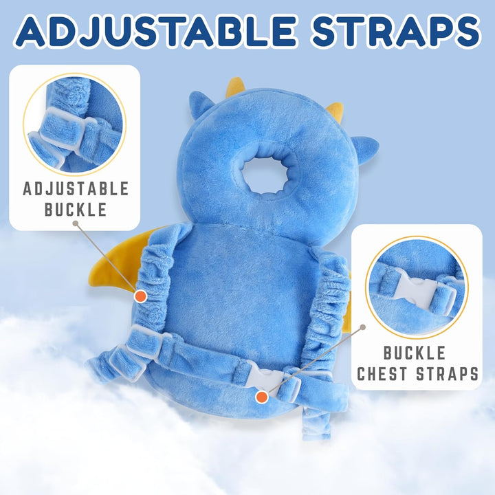 Baby Head Protector Backpack (9 to 24 Months) - Cute Head Guard Pillow with Knee Pads and Socks, Crawling and Walking Safety Set, Toddler Head Cushion Backpack, Blue