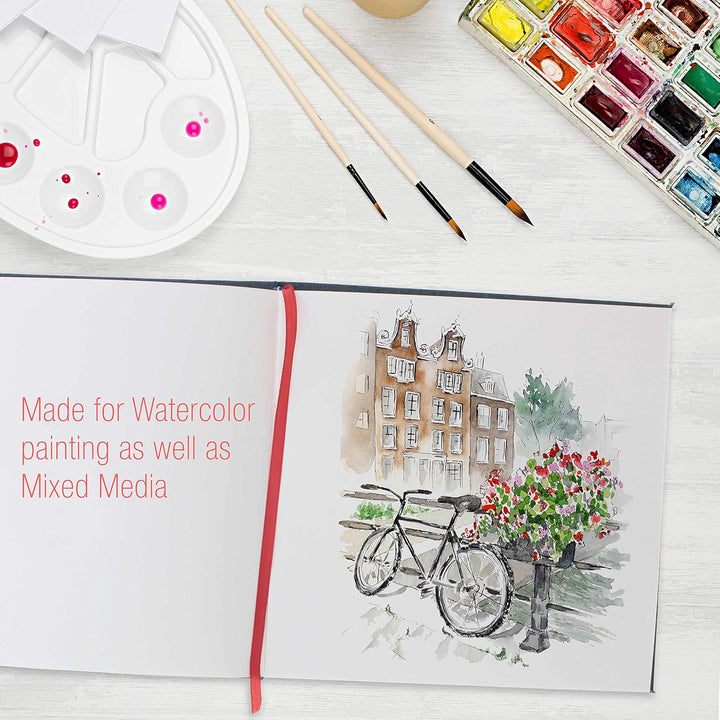 8.5" X 8.5" Watercolor Book (2 Pack, 76 Sheets Each) - 110Lb (230 GSM) Linen-Bound Hardcover Artist Paper Pads - Acid-Free Cold-Pressed Watercolor Paper Pad Mixed Media