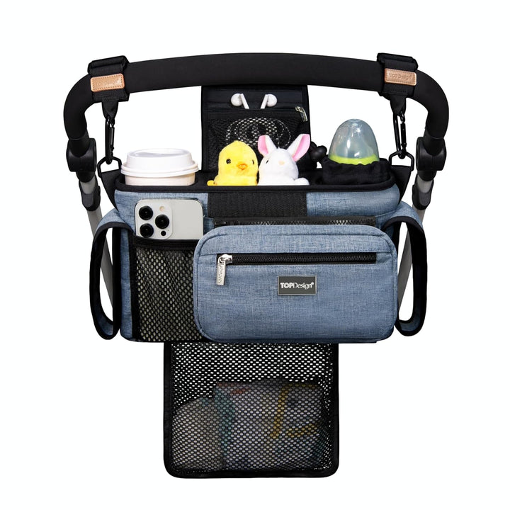 Universal Baby Stroller Organizer, Stroller Caddy with Detachable Mesh Bag & Heightened Insulated Cup Holders & Non-Slip Secure Hooks Accessories, Fits Most Strollers (Checkerboard)