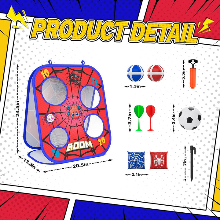 Spider Bean Bag Toss Game, 3-1 Cornhole Board Outdoor Toys for Kids, Family Party Activity Toddler Yard Backyard Beach Lawn Party Camping Game Toys for 3 4 5 6 7 8 Year Old Boys Girls Birthday Gift