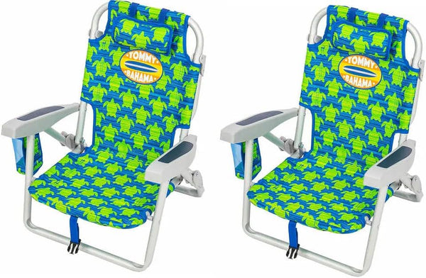 2 Pack 5 Position Kids Backpack Beach Chair - Green Turtle