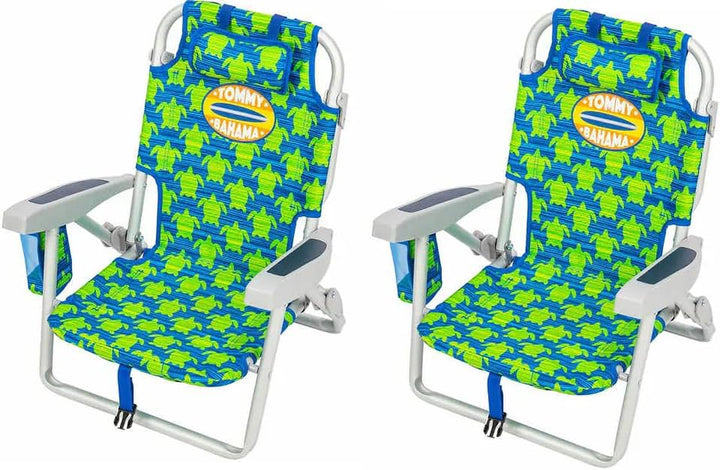 2 Pack 5 Position Kids Backpack Beach Chair - Green Turtle