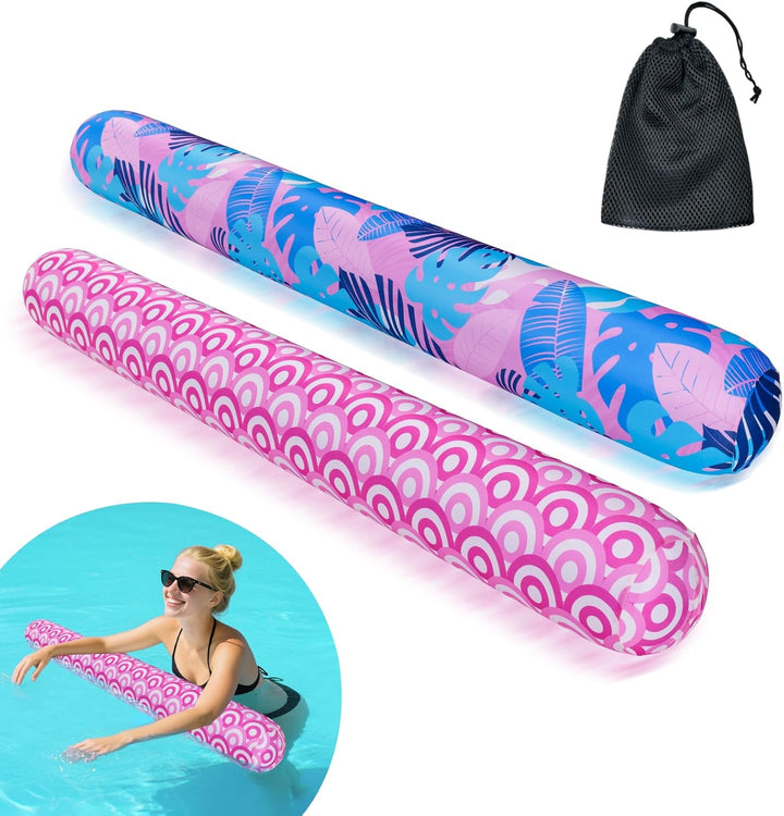 Inflatable Swimming Pool Noodle, 2 Pack Soft Fabric Quick Drying Covered Large Pool Floats Noodles, Premium Buoyancy Swim Poolfloats with Portable Storage Bag for Pool Party Toy