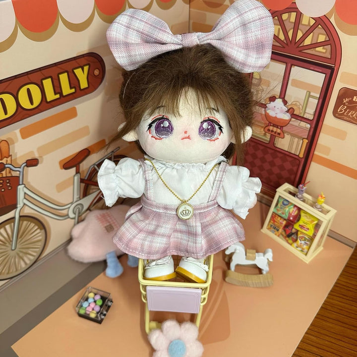 Plush Doll Clothes Set, Cute JK Uniform Set, Doll Dress Shirt Bow Necklace Shoes 5Pcs Outfits for 20Cm/8 Inch Soft Dolls Stuffed Animals (Pink Clothes Set-20Cm/8)