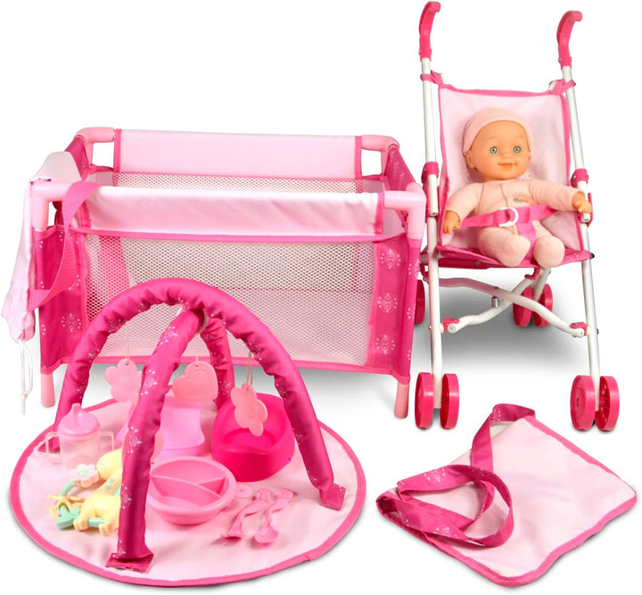 Baby Doll Collection Doll Stroller Heart Design Gifts for Toddlers and Girls Foldable Doll Stroller