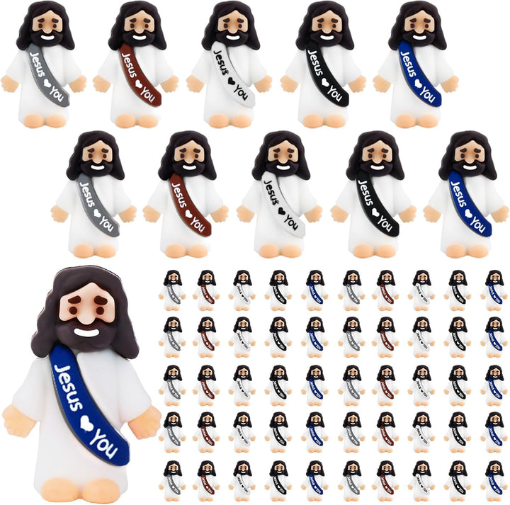 25Pcs Little Jesus Figures Bulk Mini Jesus Figurines Tiny Small Rubber Baby Jesus Toys to Hide Cute Pocket Miniature Jesus Easter Egg Fillers Stuffers Sunday School Baptism Gift