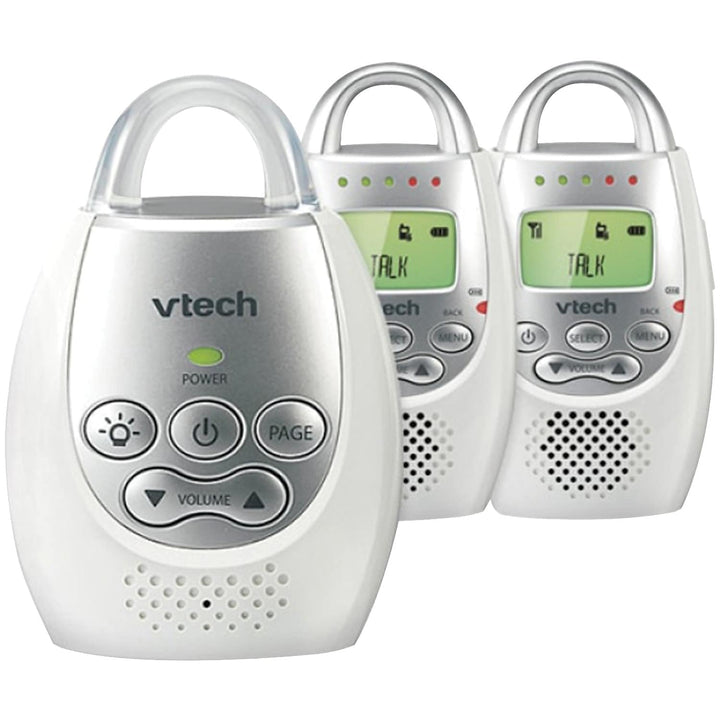 Communications DM221 Audio Baby Monitor with up to 1,000 Ft of Range, Vibrating Sound-Alert, Talk Back Intercom & Night Light Loop, White/Silver