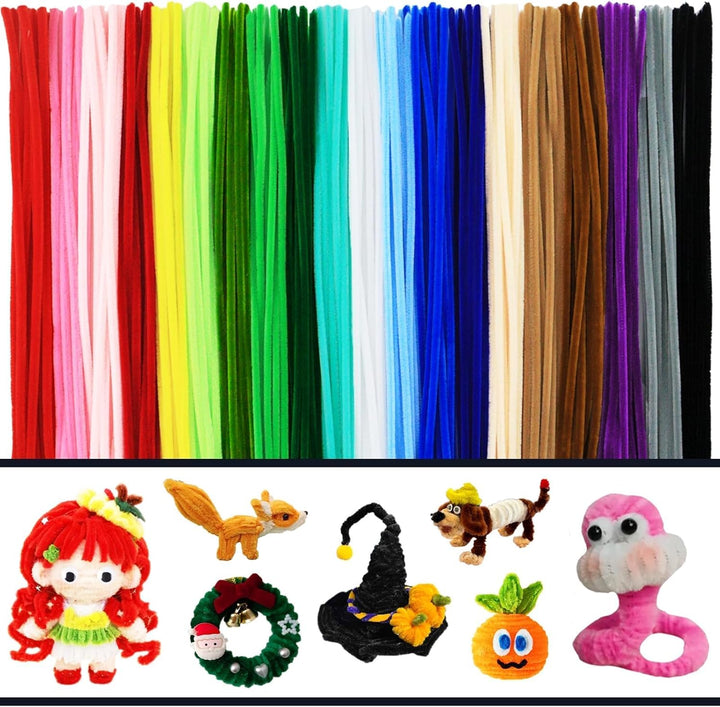 200PCS Pipe Cleaners with Instruction Manual 20 Colors Chenille Stems Bulk Art Craft Supplies Colorful Thick Fluffy Fuzzy Wire Sticks DIY Project for Kids Adults Back to School Supplies