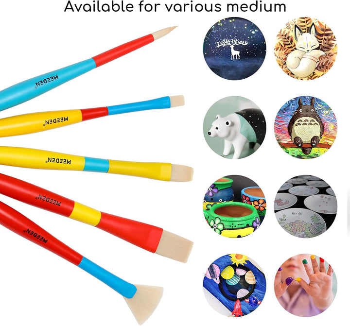 Paint Brushes for Kids: 5 Pcs round Flat & Fan Kids Paintbrush Set for All Purpose - Preschool Toddler Paint Brushes for Acrylic & Washable Paint