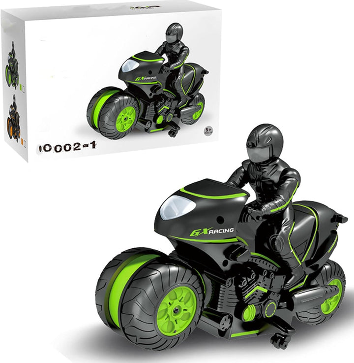 Remote Control Motorcycle, RC Motorcycle with LED Wheels, for Kids Ride on Toys Motorbike Battery Powered Off-Road Dirt Bikes W/Music/Headlights/Training Wheels, Gift for Boys & Girls (Green)