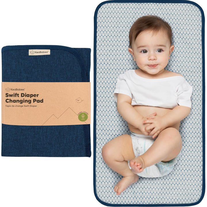 Portable Diaper Changing Pad, Easy Wipe Clean - Foldable Waterproof Baby Changing Mat for Diaper Bag, Compact, Lightweight, 25X13 Baby Changer Travel Essential, Machine Washable (Black Geo)