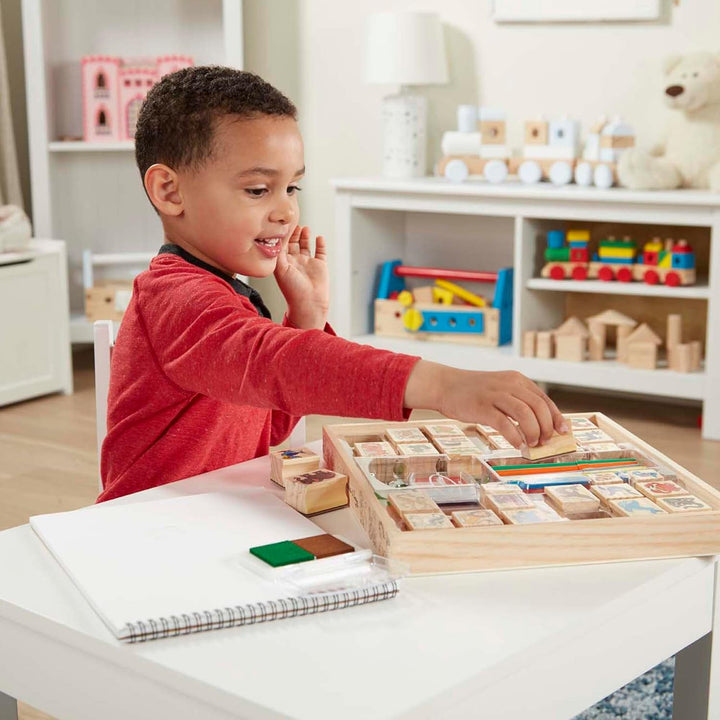 Deluxe Wooden Stamp Set: Animals - 30 Stamps, 6 Markers, 2 Stamp Pads