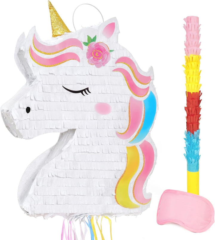 Unicorn Piñata - Unicorn Party Supplies Piñata Bundle with Blindfold and Bat for Girls Kids Rainbow Unicorn Theme Birthday Party Game Decorations (15.7" X 12.2" X 3.1")