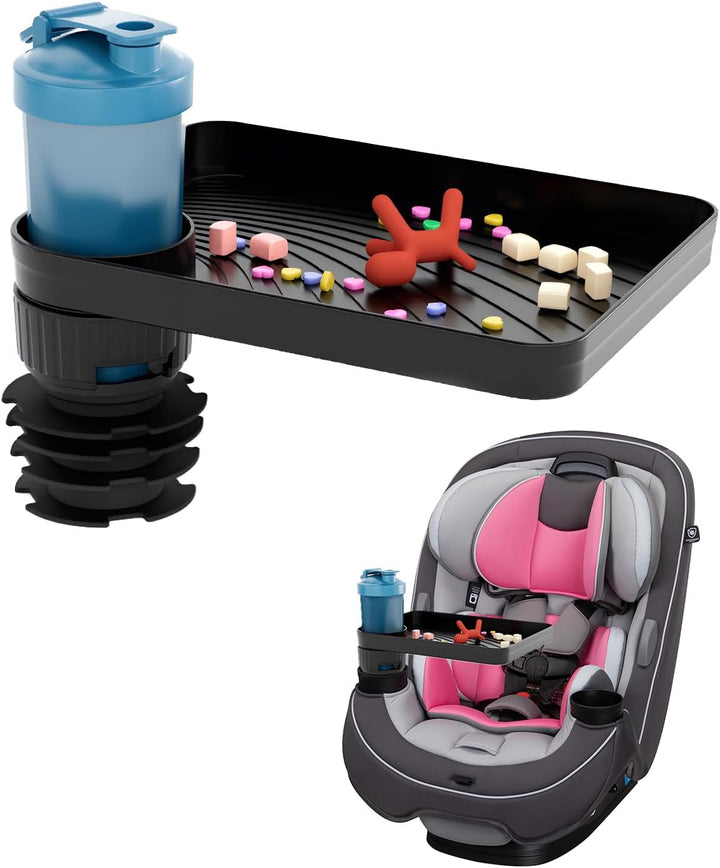 Car Seat Tray for Kids Toddler Travel with Soft Rubber Base, Rotatable and Removable Cup Holder Snack Tray for Food Color and Play for Family Road Trip Essentials (1, Standard Base)