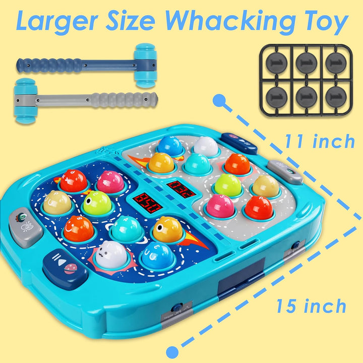 Large Double Hammer Toy for Kids Ages 3+, 11X15 Inch Early Learning Toy with Lights & Sounds, Interactive Pounding Bench with 9 Speed Levels, Perfect for Families with Multiple Kids of Different Ages