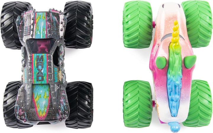 , Official Nitro Neon, Sparkle Smash Vs. Max-D, 1:64 Scale Die-Cast Monster Trucks, Kids Toys for Boys Ages 3 and Up